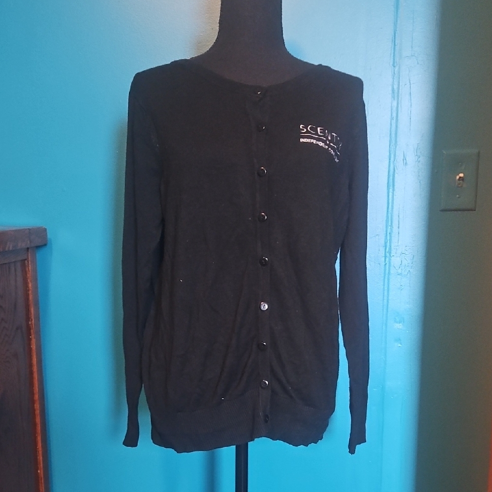 Jon & Anna Black Button-Front Women's Cardigan with Subtle Logo